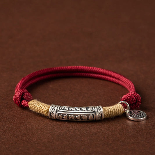 Pulsera trenzada de la suerte con el símbolo Om Mani Padme Hum Fu, hecha a mano en plata de ley 999 con piedras de Buda tibetanas. 