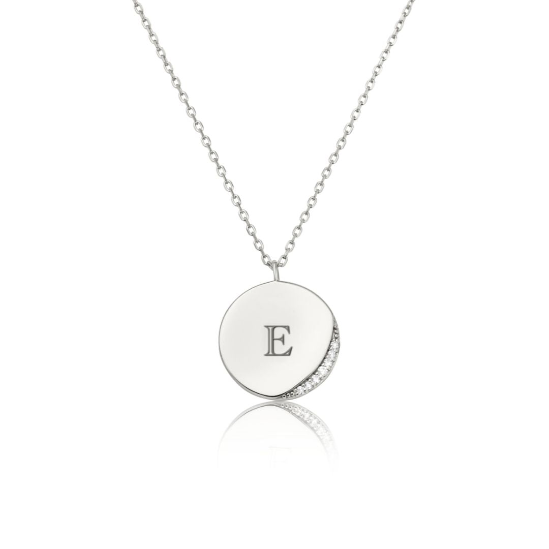 Collar de disco creciente de plata con diamantes