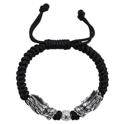 Buddha Stones 999 Sterling Silber Doppeldrache Glück Handgefertigtes geflochtenes Armband
