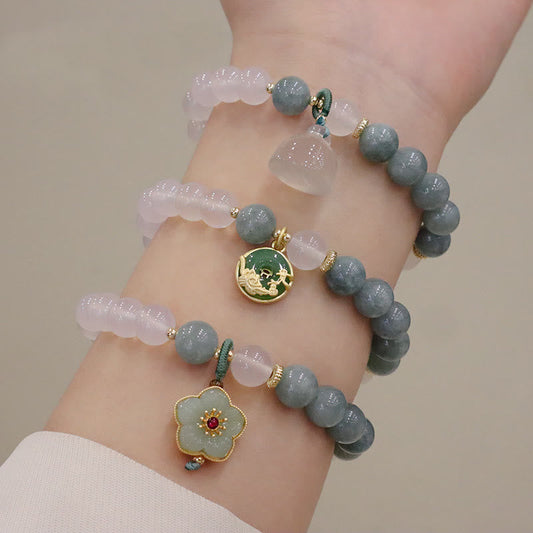 Pulsera de protección con hebilla de paz y piedras de Buda, ágata blanca, jade y flor de loto 