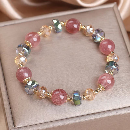 Pulsera positiva de cristal colorido de cuarzo fresa natural con piedras de Buda