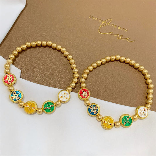 Pulsera tibetana de cuentas de cobre de Buda, cinco dioses de la riqueza, para la suerte 