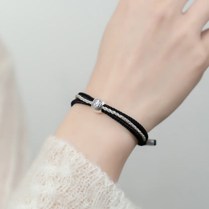 Pulsera de cuerda con piedras de Buda en plata de ley 925, con la diosa de la riqueza y la suerte del zakiram tibetano.