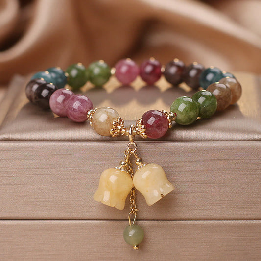 Pulsera de amor con cuentas de flor de turmalina natural y colorida de Buddha Stones