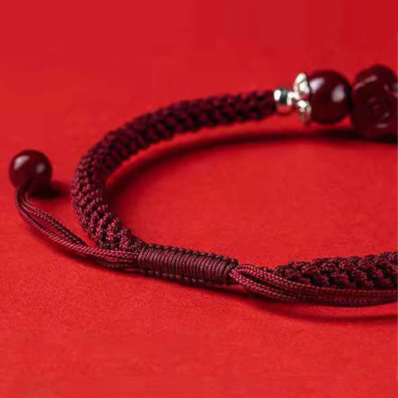 Pulsera trenzada de PiXiu Cinabrio para la Riqueza y la Suerte, hecha a mano con piedras de Buda 