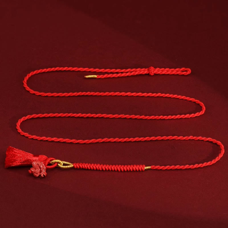 Cadena para el vientre de hilo rojo con bendición de dragón y cinabrio natural de piedras de Buda