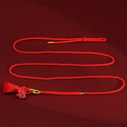 Cadena para el vientre de hilo rojo con bendición de dragón y cinabrio natural de piedras de Buda