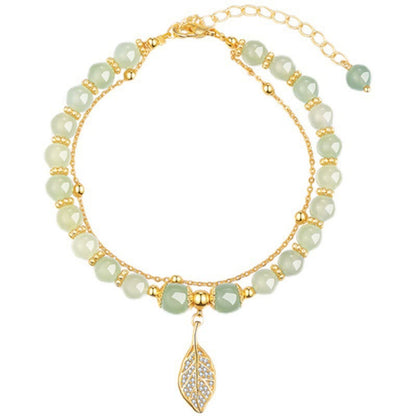 Pulsera de cuentas con piedras de Buda, hojas de jade, ginkgo, tulipán, cacahuete y carácter Fu, con la suerte