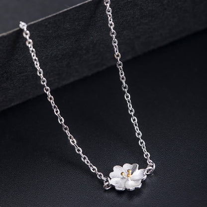 Pulsera de cadena con bendición de flor de cerezo y piedras de Buda en plata de ley 925