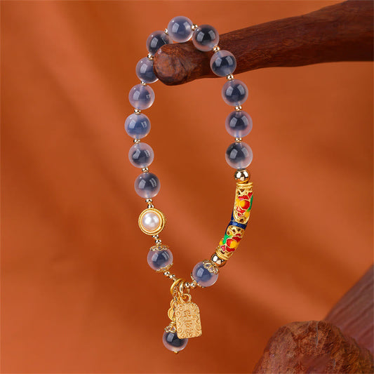 Buddha Stones Armband mit natürlichem blauem Candy-Achat, Amulett, Stärke 