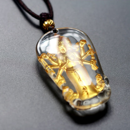Colgante de collar de cristal Liuli bañado en oro con piedras de Buda tibetano de ocho brazos, Avalokiteshvara Guanyin Buddha
