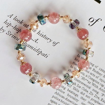 Pulsera positiva de cristal colorido de cuarzo fresa natural con piedras de Buda