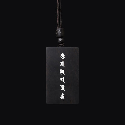 Buddha Stones 999 Sterling Silver Small Leaf Red Sandalwood Ebony Wood Om Mani Padme Hum Inlaid Protection Necklace Pendant