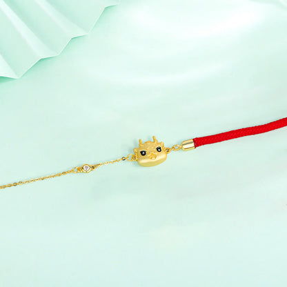 Buddha Stones 925 Sterling Silver Year of the Dragon Luck Cute Dragon Red String Chain Protection Bracelet