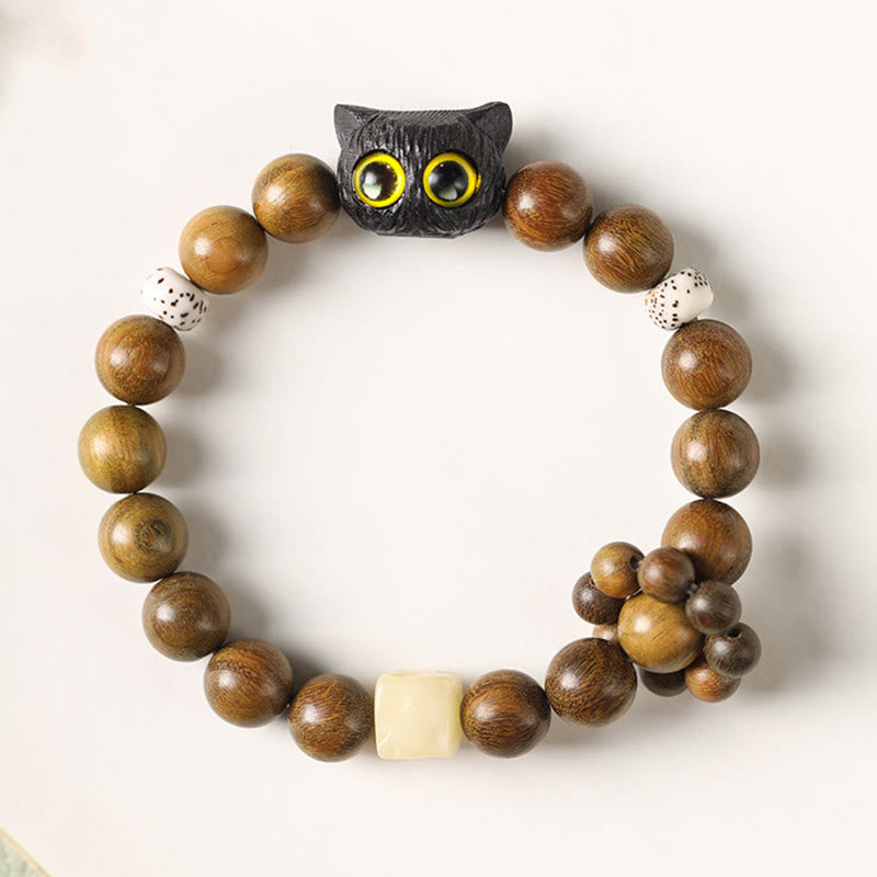 Buddha Stones Grünes Sandelholz Ebenholz Katze Peace Beruhigendes Armband