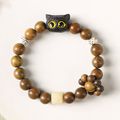 Buddha Stones Grünes Sandelholz Ebenholz Katze Peace Beruhigendes Armband