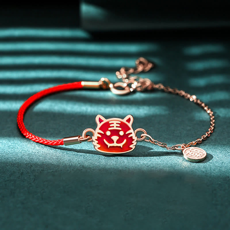 Buddha Stones 925 Sterling Silber Farbwechselndes chinesisches Sternzeichen Glücksschutz Rotes Kettenarmband 