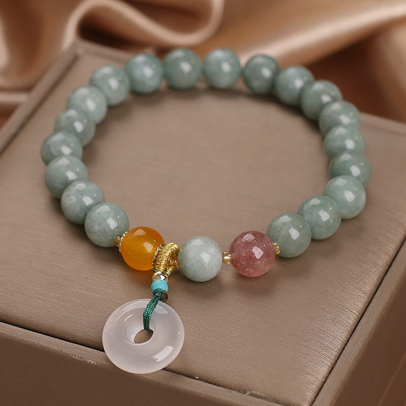 Pulsera de prosperidad con cuentas de cuarzo fresa y jade natural de Buda