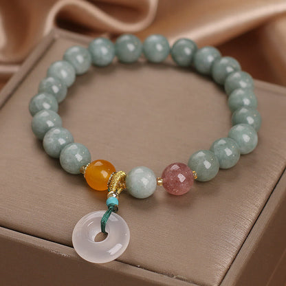 Pulsera de prosperidad con cuentas de cuarzo fresa y jade natural de Buda