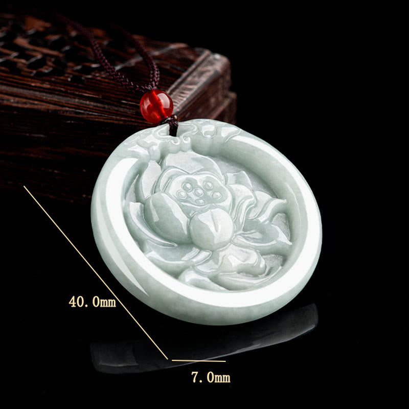 Colgante de prosperidad con flor de loto de jade natural tallada con piedras de Buda