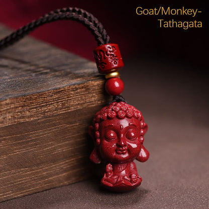 Collar con colgante de cinabrio natural con piedras de Buda del zodíaco chino para alejar los malos espíritus.