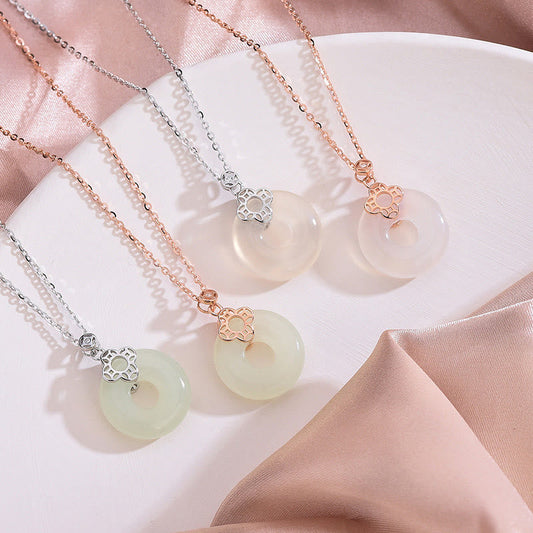 Colgante de plata de ley 925 con piedras de Buda, jade blanco hetiano natural, calcedonia, moneda, hebilla de la paz, collar de la suerte 