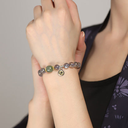 Pulsera positiva de jade hetiano con piedras de Buda del zodíaco chino, plata de ley 925 y piedra lunar natural. 