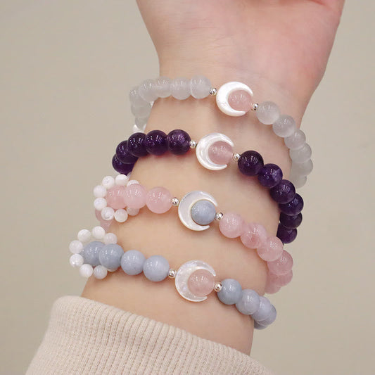 Buddha Stones Armband aus 925er Sterlingsilber, natürlicher Amethyst, Aquamarin, rosa Kristall, Katzenauge, Heilung, Halbmond 
