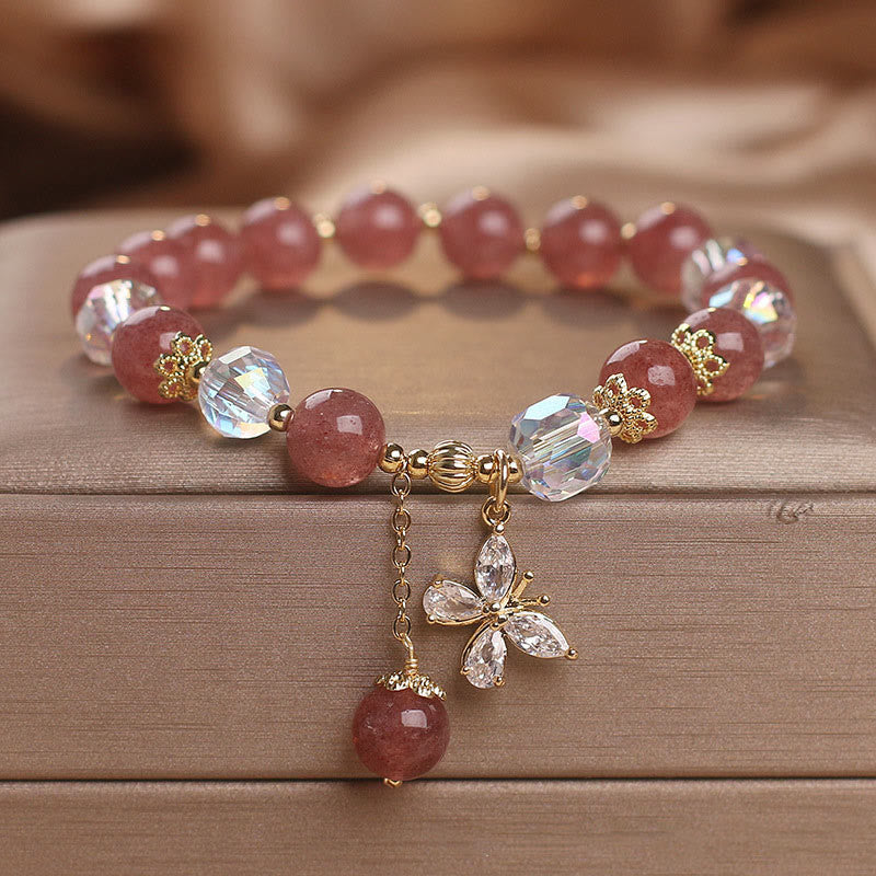 Pulsera con dije de mariposa curativa de cuarzo fresa natural de Buddha Stones 