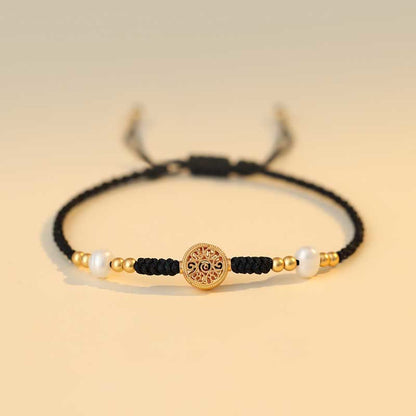 Buddha Stones Copper Coin Fortune Tree Luck Strength Braided Bracelet