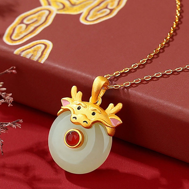 Collar con colgante de ágata roja y jade hetiano de Buda en plata de ley 925 con protección de la suerte del año del dragón y el zodiaco chino. 