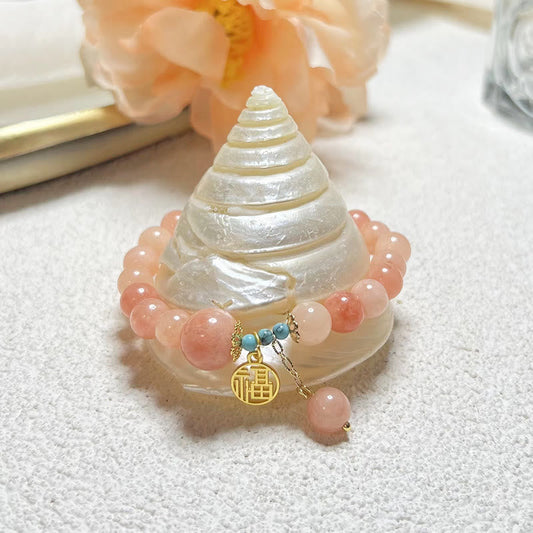 Pulsera de la suerte con amuleto de Buda, piedra naranja natural, turquesa y carácter Fu 