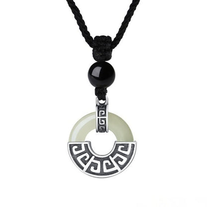 Collar con colgante de prosperidad y hebilla de paz de jade hetiano natural en plata de ley 925 con piedras de Buda 