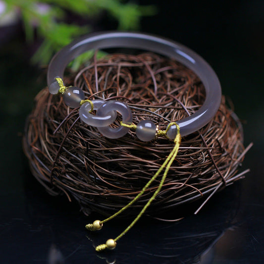 Pulsera de equilibrio con doble hebilla de paz y ágata gris natural de Buddha Stones
