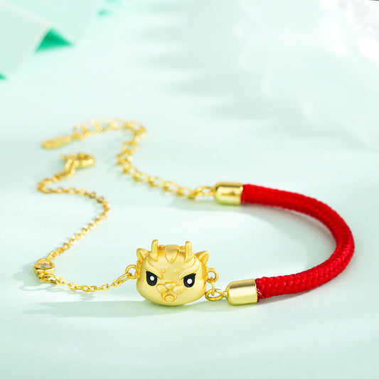 Pulsera de cadena de hilo rojo con diseño de dragón de la suerte del año del dragón en plata de ley 925 con piedras de Buda 