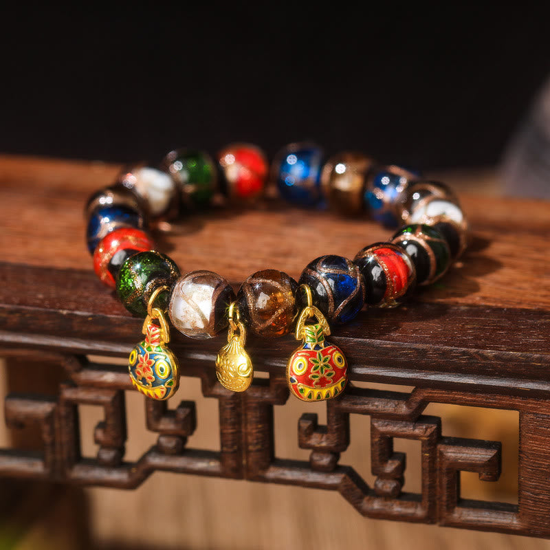 Pulsera de la suerte con cuentas de vidrio Liuli y amuleto familiar de la bestia devoradora de oro de los cinco elementos de Buda