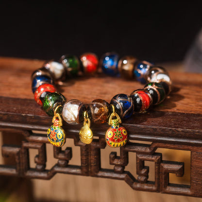 Pulsera de la suerte con cuentas de vidrio Liuli y amuleto familiar de la bestia devoradora de oro de los cinco elementos de Buda