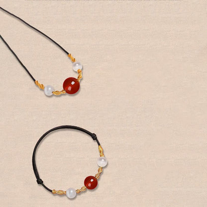 Pulsera de hilo trenzado con ojo de gato de ágata roja natural y piedras de Buda, collar y colgante 