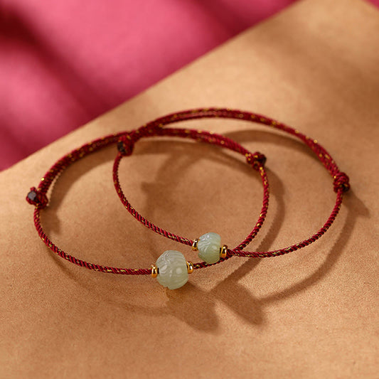Pulsera de hilo rojo con piedras de Buda, jade hetiano, loto y suerte, bañada en oro y plata de ley 925