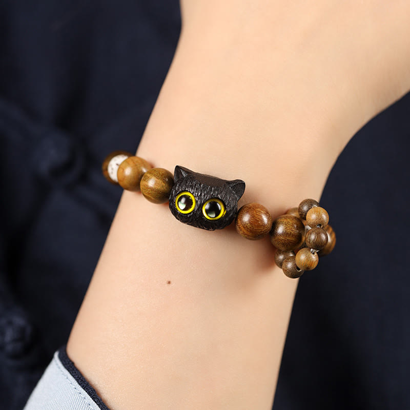 Buddha Stones Grünes Sandelholz Ebenholz Katze Peace Beruhigendes Armband