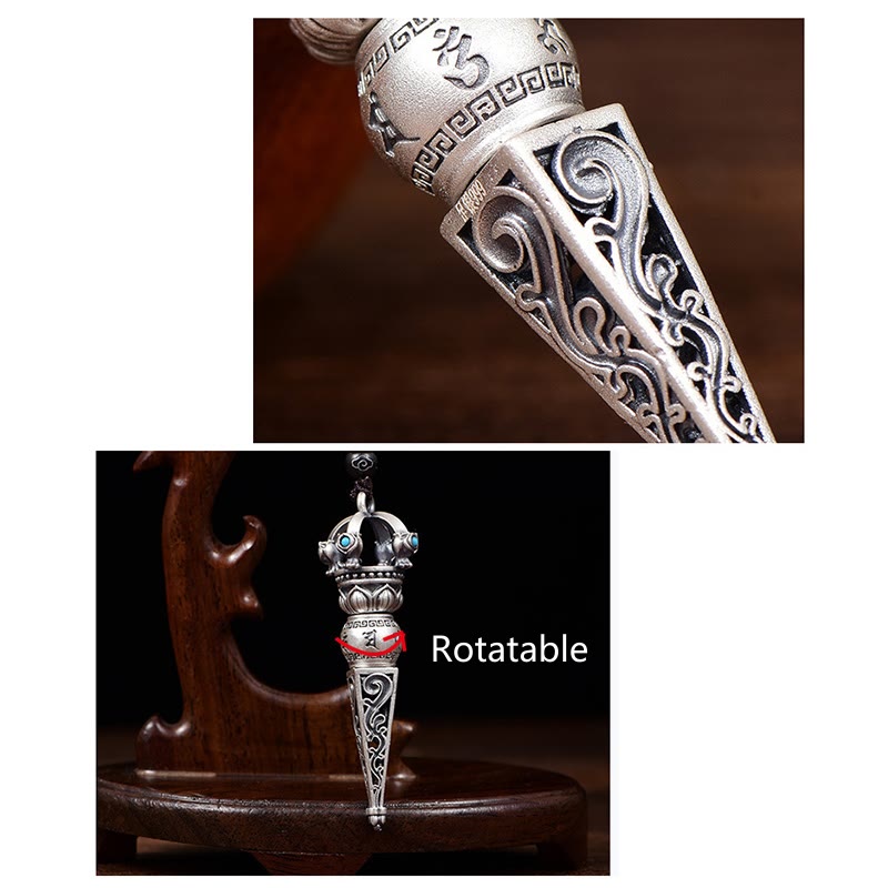 Colgante de collar giratorio con diseño de sabiduría de Buda, Om Mani Padme Hum tibetano, Dorje Vajra