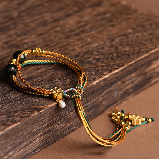 Pulsera curativa multicapa trenzada con cuentas de vidrio Liuli y cuerda tibetana hecha a mano con piedras de Buda 