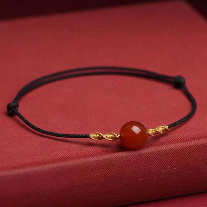 Pulsera de hilo trenzado con ojo de gato de ágata roja natural y piedras de Buda, collar y colgante 
