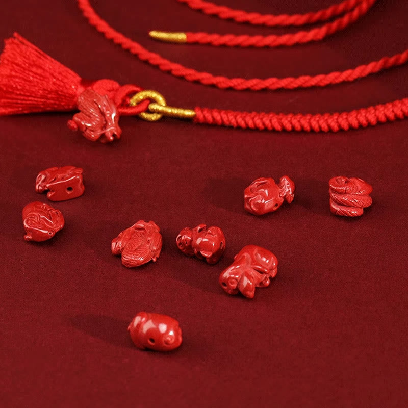 Cadena para el vientre de hilo rojo con bendición de dragón y cinabrio natural de piedras de Buda