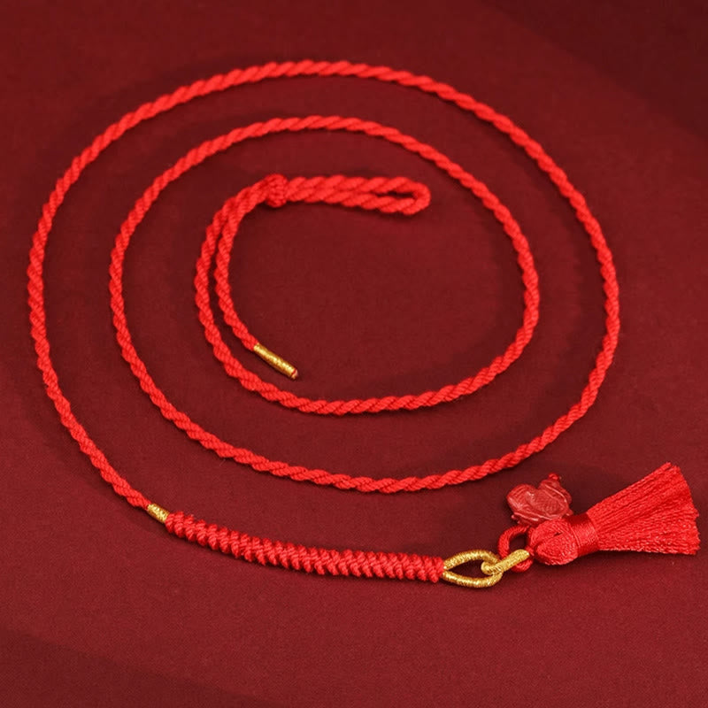 Cadena para el vientre de hilo rojo con bendición de dragón y cinabrio natural de piedras de Buda