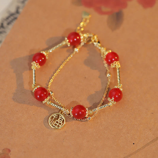 Pulsera de autoaceptación con dije de personaje Fu de ágata roja y piedras de Buda 