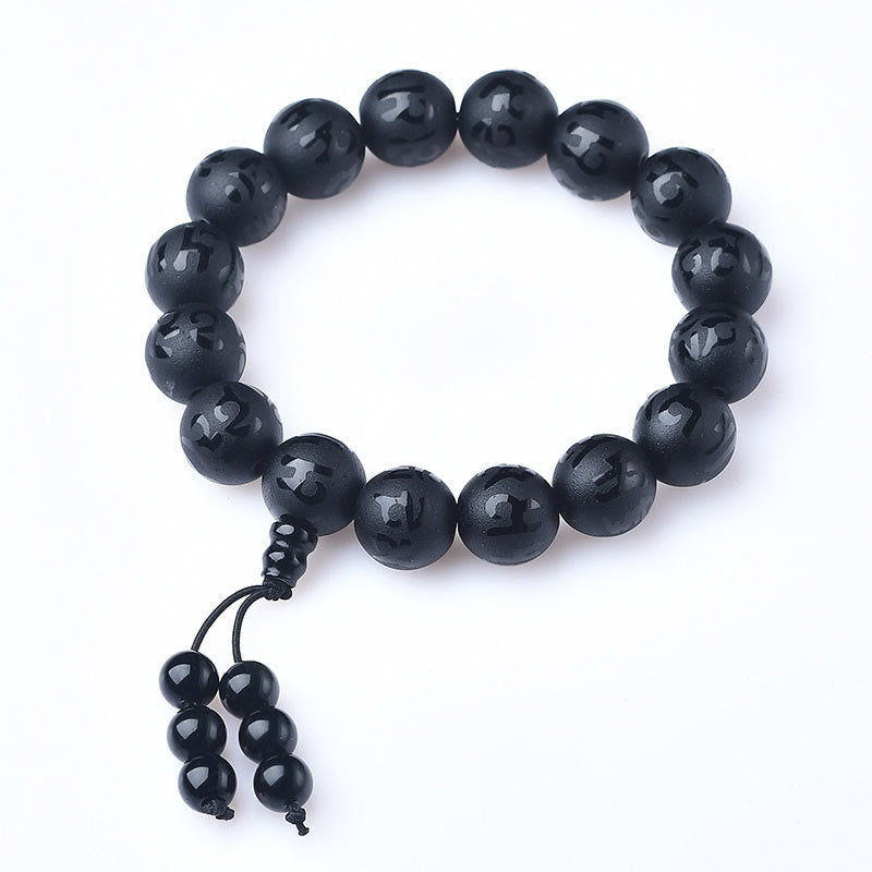 Pulsera de meditación Om Mani Padme Hum con piedras de Buda, cristal blanco del Tíbet, ónix negro
