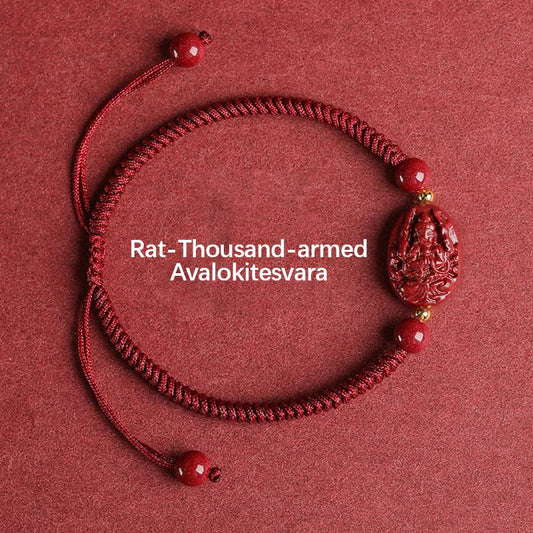 Pulsera de cuerda con piedras de Buda del zodíaco chino, Buda natal, cinabrio, que aleja los malos espíritus. 