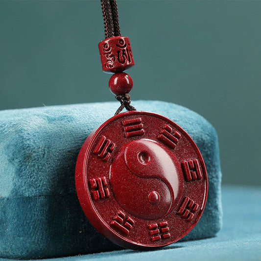 Colgante de collar con bendición Bagua Yin Yang de piedras de Buda y cinabrio 