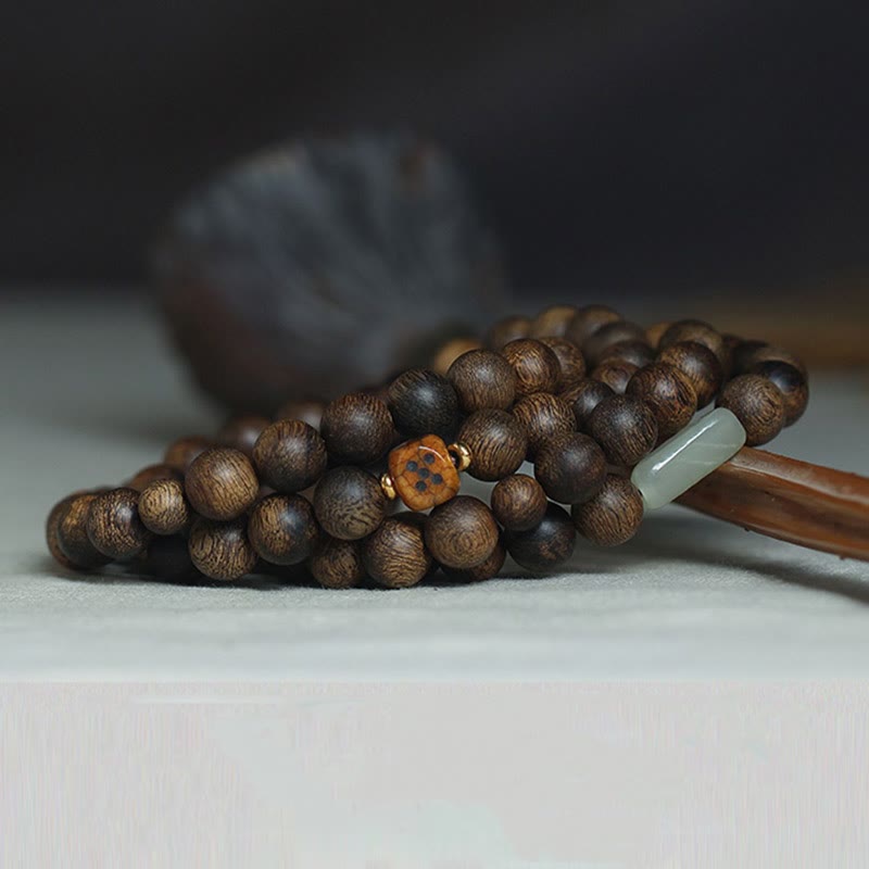 Piedras de Buda 108 cuentas Mala Brunei Agarwood Hetian Jade Yak hueso fuerza equilibrio pulsera 